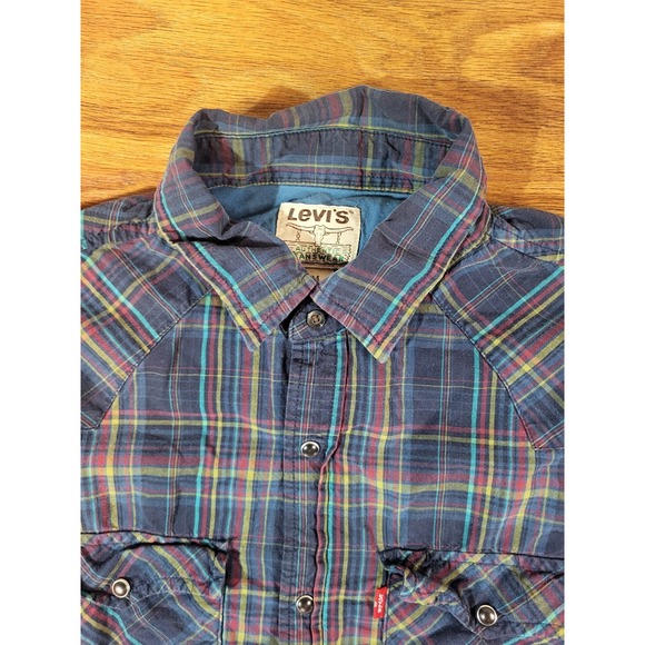 Levi's Authentic Jeans Wear Pearl Snap M Long Sleeve Shirt Navy Blue - Picture 3 of 5